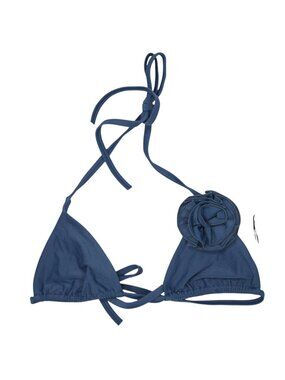 Khassani Summer 2024 Rosette Triangle Bikini Top in Blue